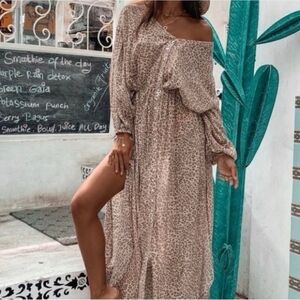 Spell Frankie Shirt Dress Leopard Print Boho Midi Button Front S/M